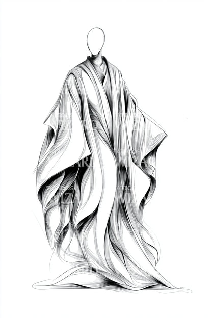 Faceless Kimono Figure Tattoo Design