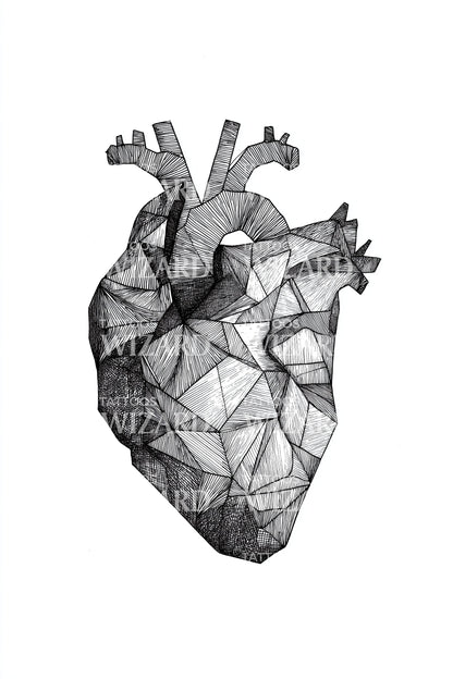 Faceted Anatomical Heart Tattoo Design