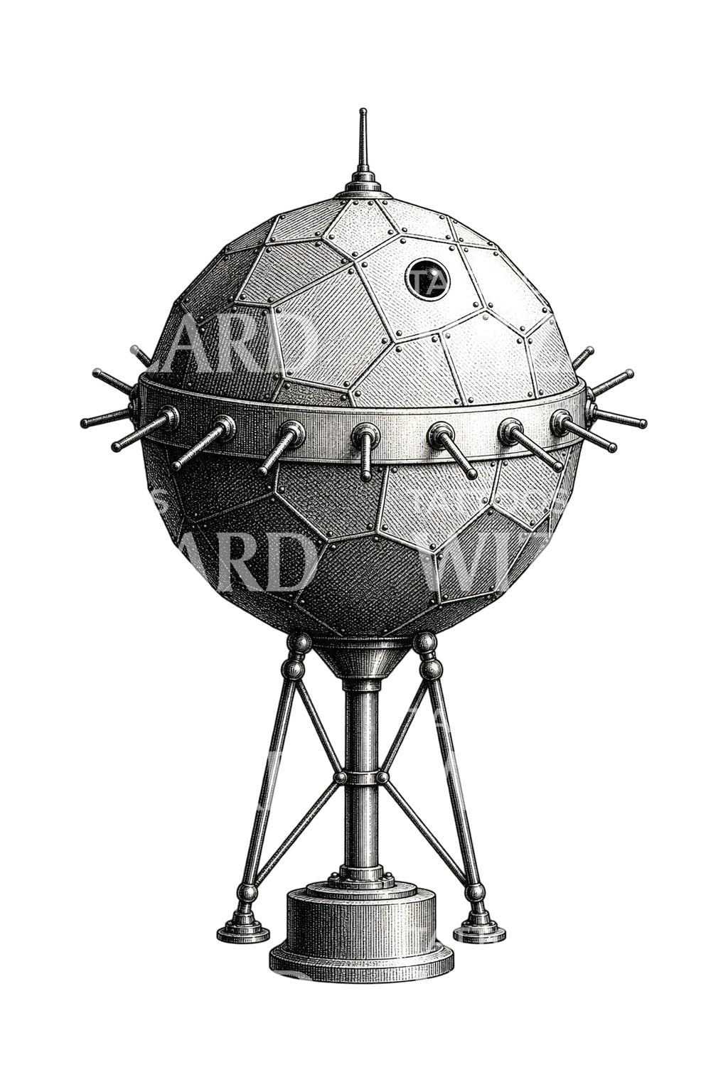 Faceted Satellite Sphere Tattoo Design