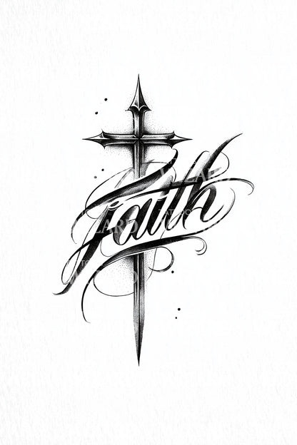 Faith Script Cross Tattoo Design