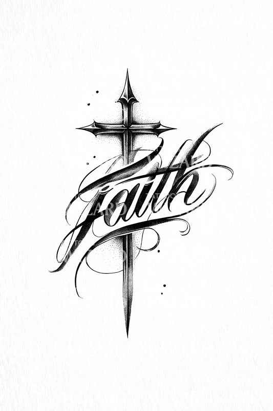 Faith Script Cross Tattoo Design