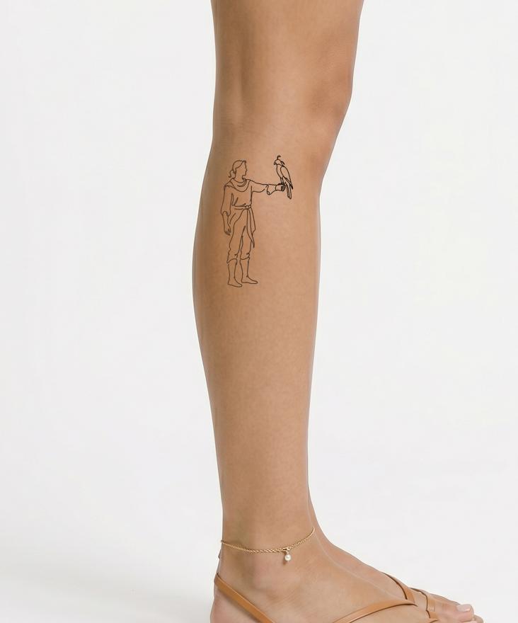 One Line Falconer with Hawk Tattoo Design