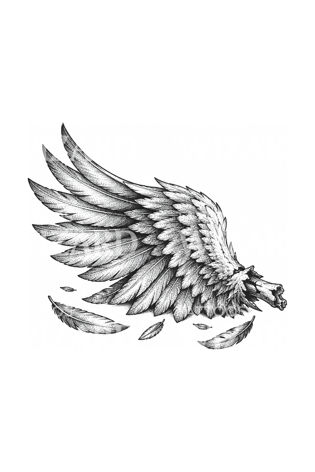 Tatuagem pontilhada de anjo caído com asa quebrada
