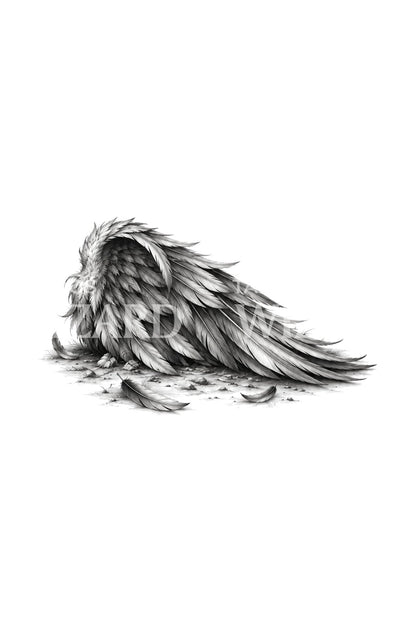 Ilustración de ala de ángel caída en el suelo