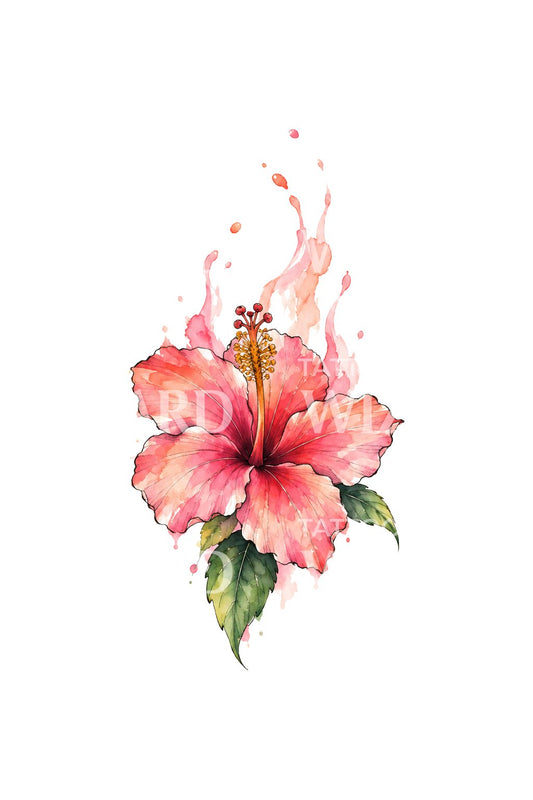 Laskeutuva hibiskus nousevalla vesivärisiveltimellä