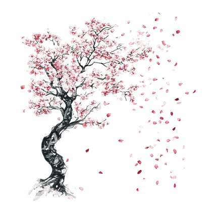 Design del tatuaggio di petali di sakura che cadono col vento