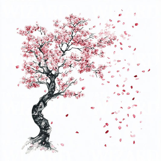 Falling Sakura Blossoms With the Wind Tattoo Design