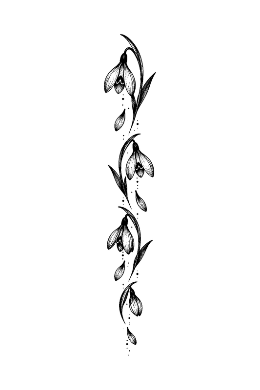 Tatouage vertical de perce-neige tombants en dotwork