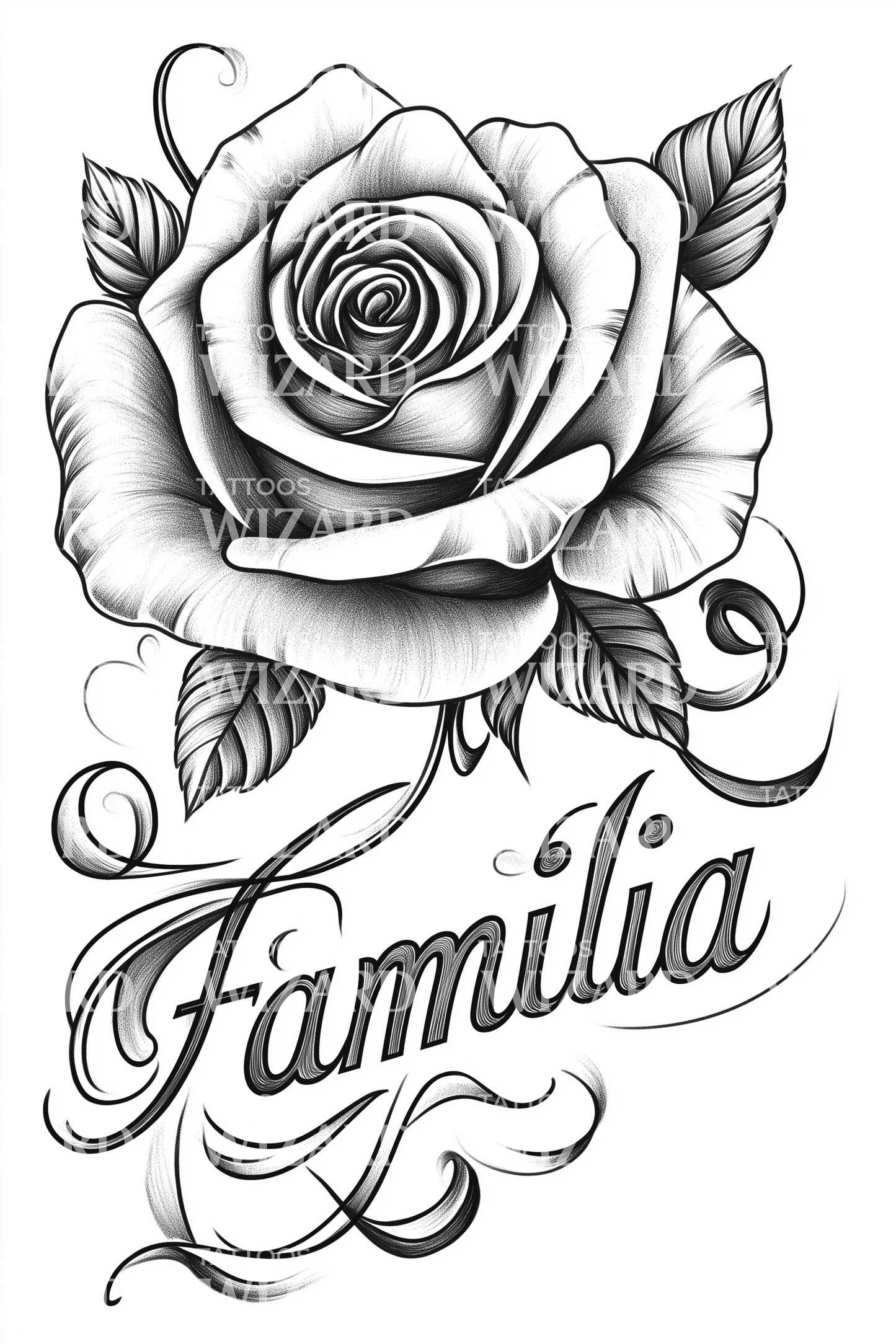 Familia Rose Script Tattoo Design