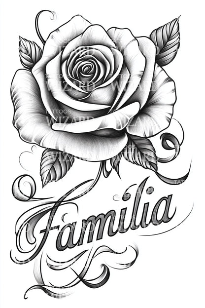 Familia Rose Script Tattoo Design