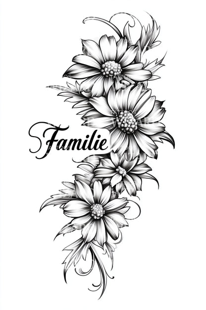 Famille Floral Script Tattoo Design