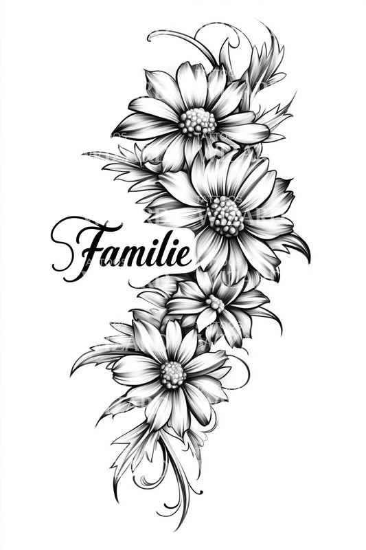 Famille Floral Script Tattoo Design