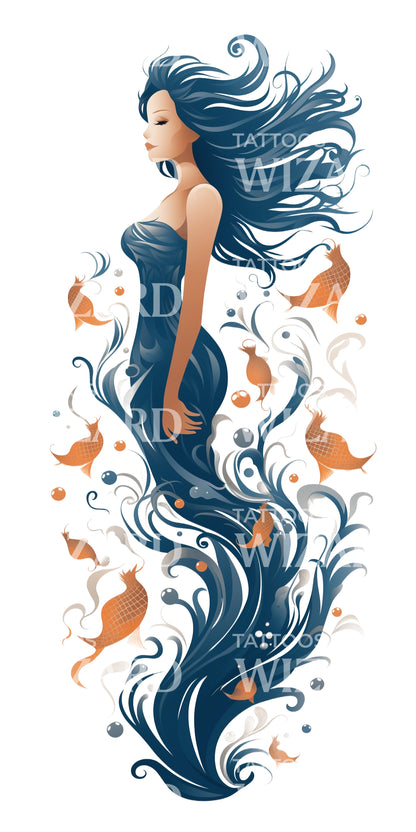 Fantastical Mermaid With Sea Creatures Tattoo Design