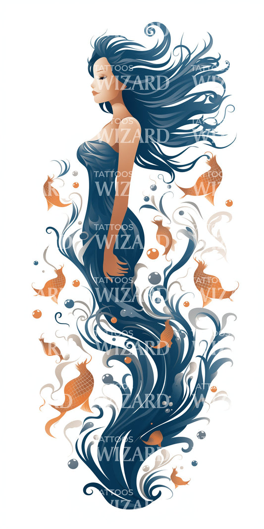 Fantastical Mermaid With Sea Creatures Tattoo Design