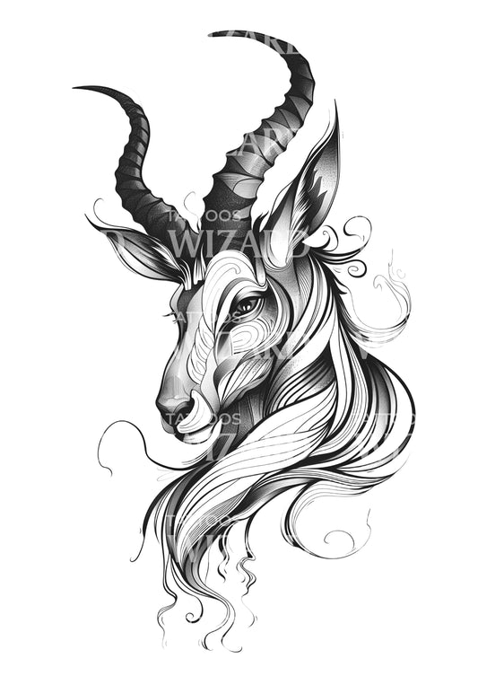 Fantasy Magic Ibex Tattoo Design