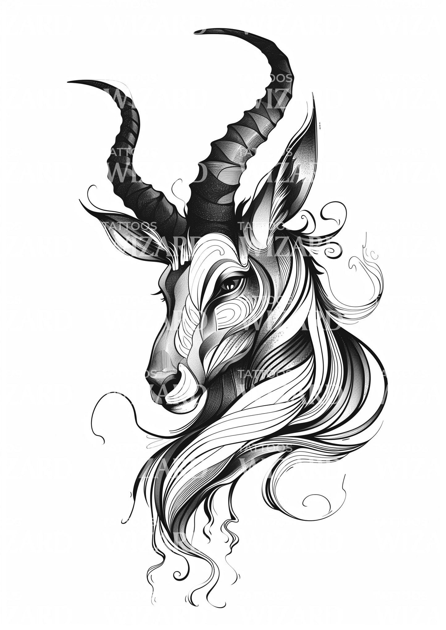 Fantasy Magic Ibex Tattoo Design