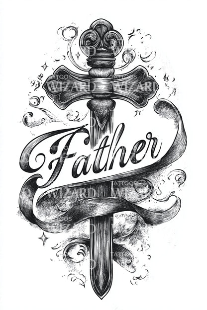 Father Banner Dagger Tattoo Design