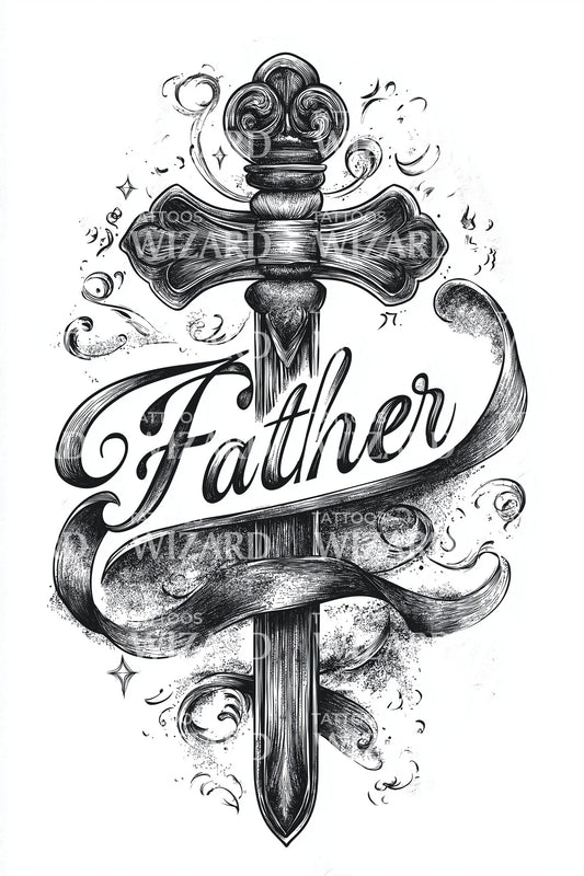 Father Banner Dagger Tattoo Design