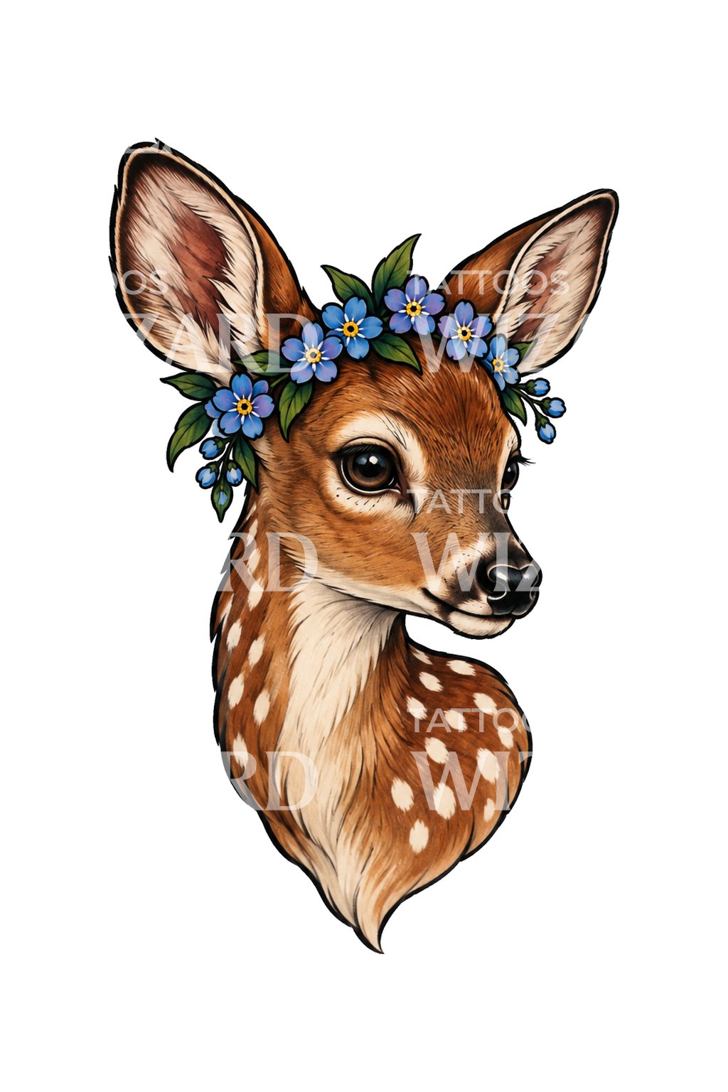 Metsäkauris ja lemmikkikranssi, tatuointidesign