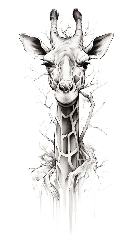 Black and Grey Giraffe Tattoo Design