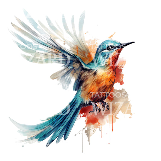 Colorful Bird Flying Tattoo Design