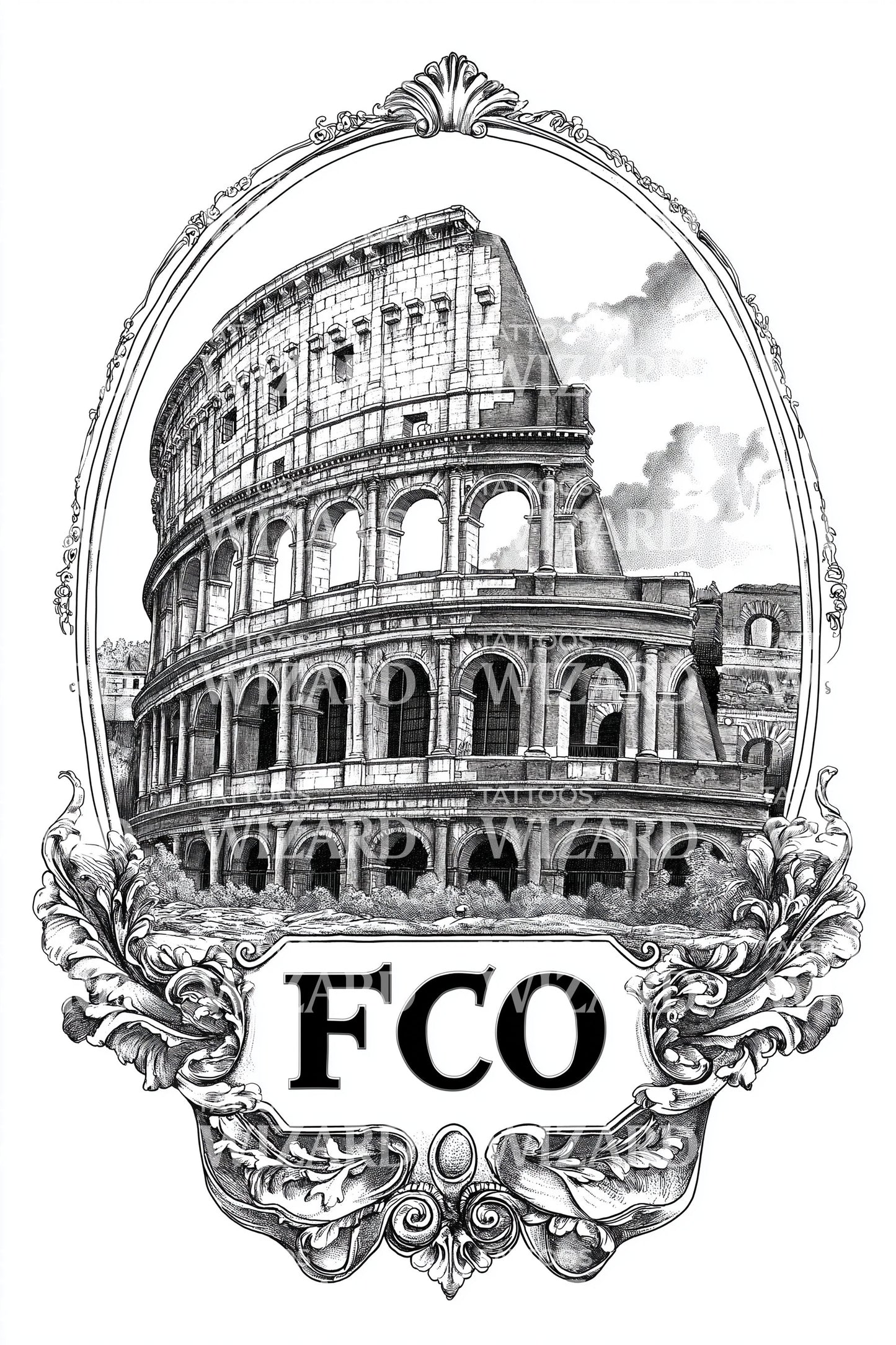 FCO Colosseum Cameo Tattoo Design