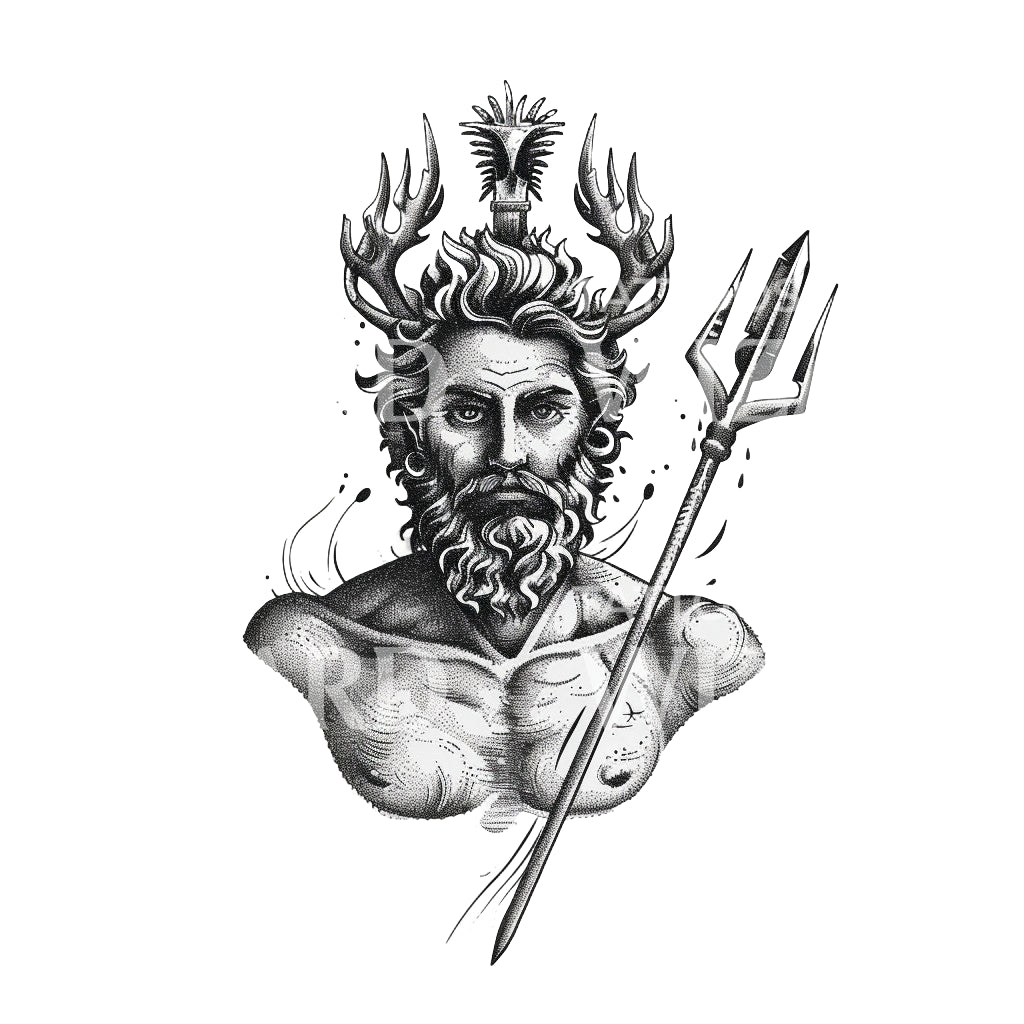Conception de tatouage de Dieu Poséidon intrépide