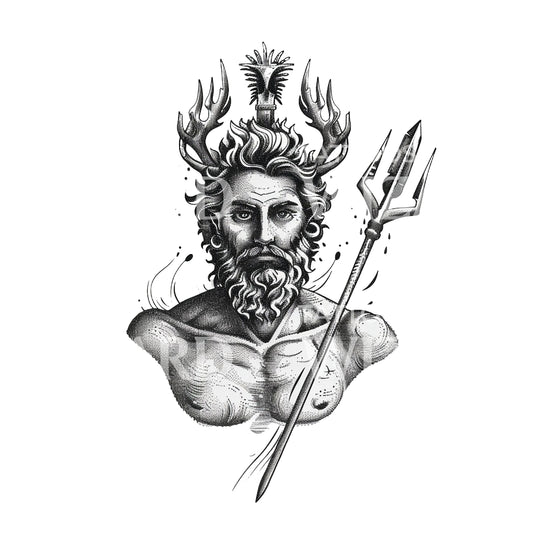 Fearless Poseidon God Tattoo Design