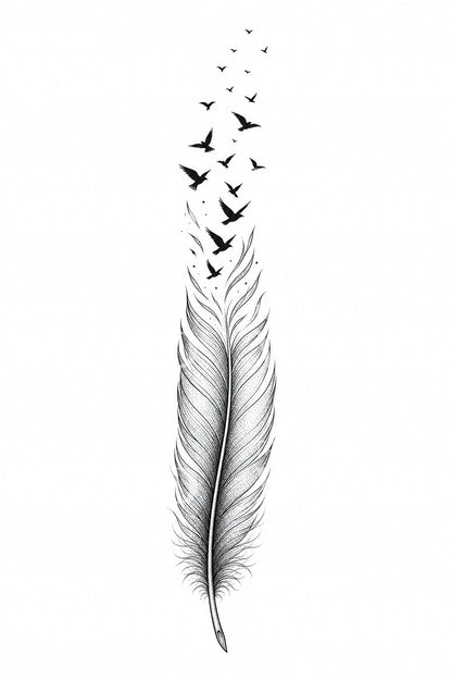 Tattoo-design med fjer og fugle
