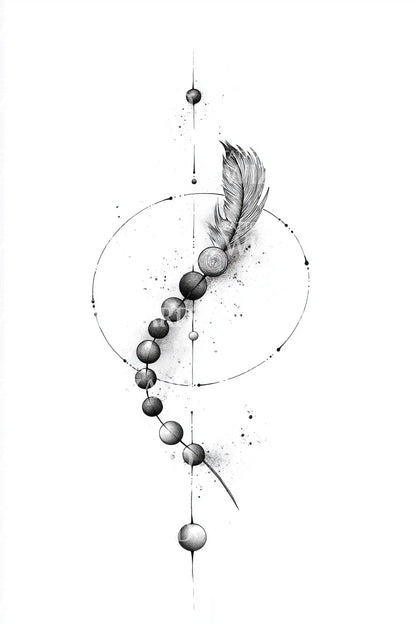 Feather and Planetary Beads Tattoo Design