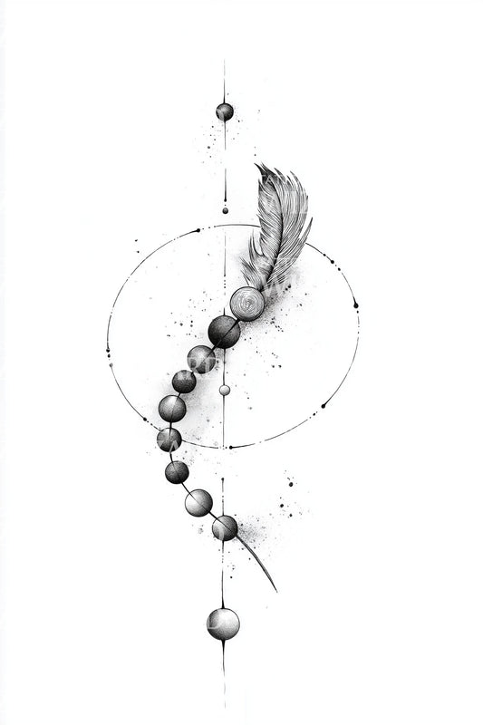 Feather and Planetary Beads Tattoo Design