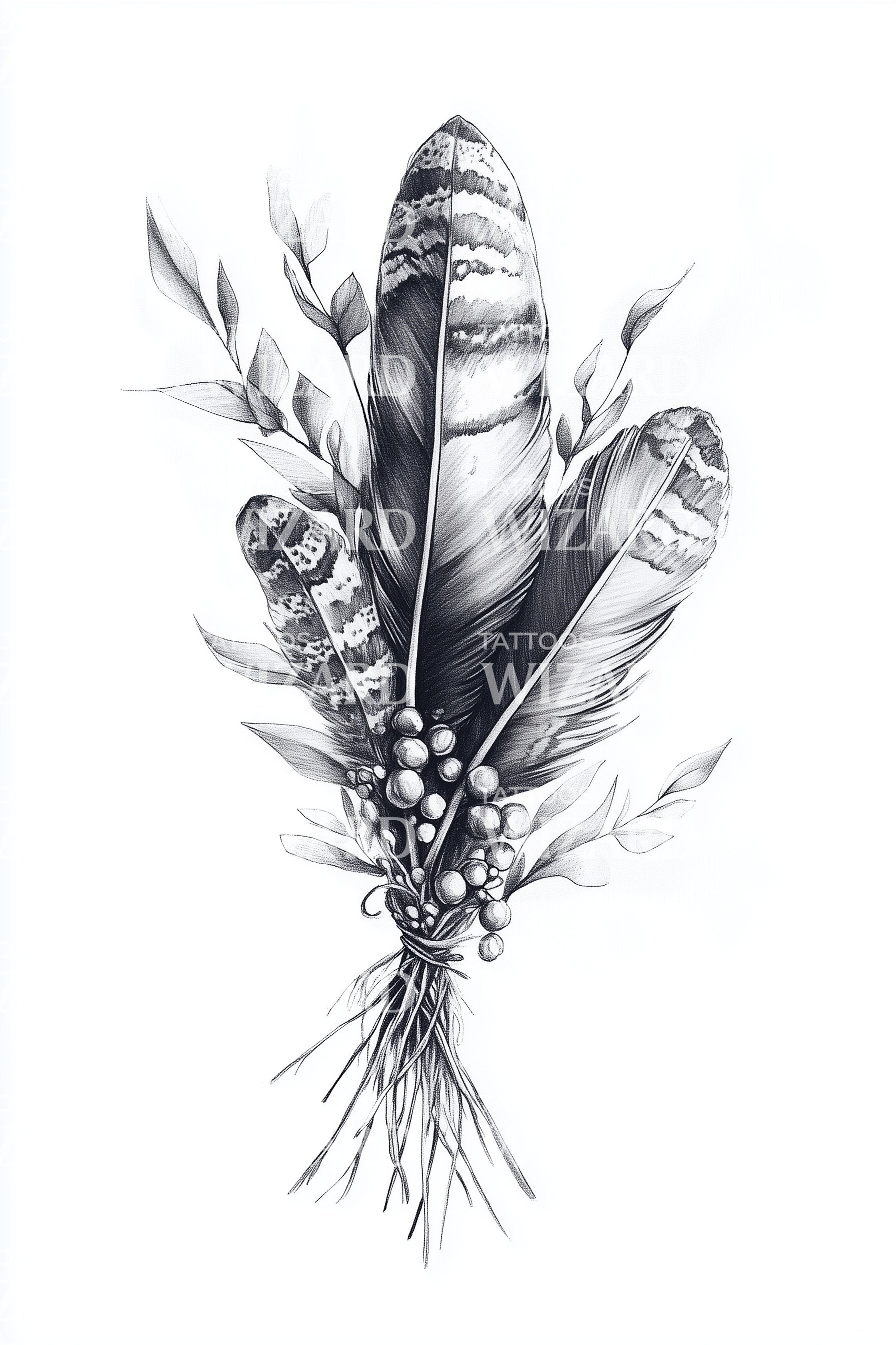 Feather Bundle Rustic Bouquet Tattoo Illustration – Tattoos Wizard Designs