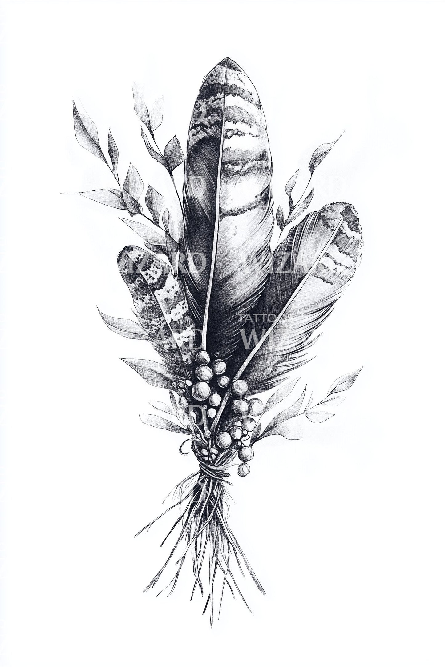 Feather Bundle Rustic Bouquet Tattoo Illustration