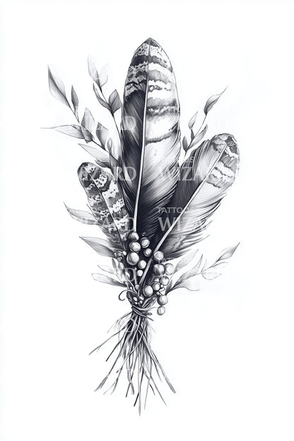 Feather Bundle Rustic Bouquet Tattoo Illustration