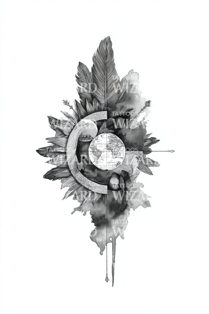 Feather Crest Moon Emblem Tattoo Design