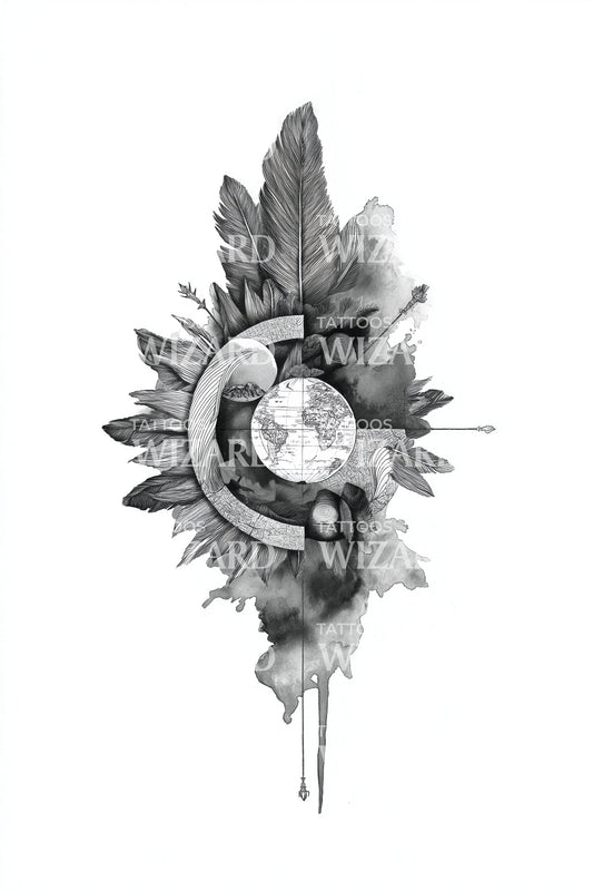 Feather Crest Moon Emblem Tattoo Design