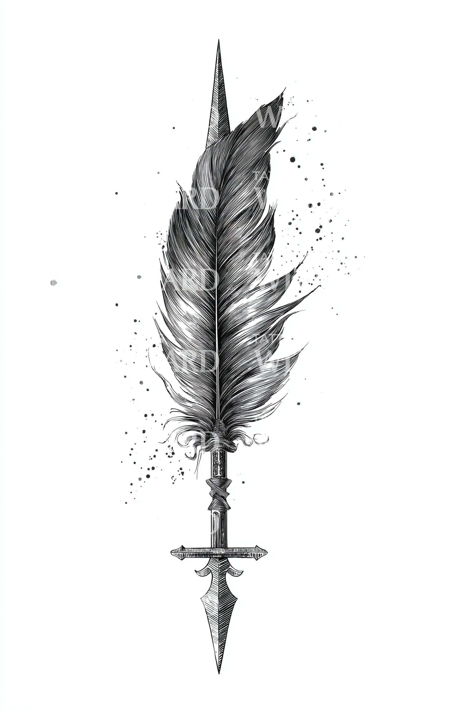 Fjær Dolk Minimalistisk Tatoveringsdesign – Tattoos Wizard Designs, image size:1792x2688