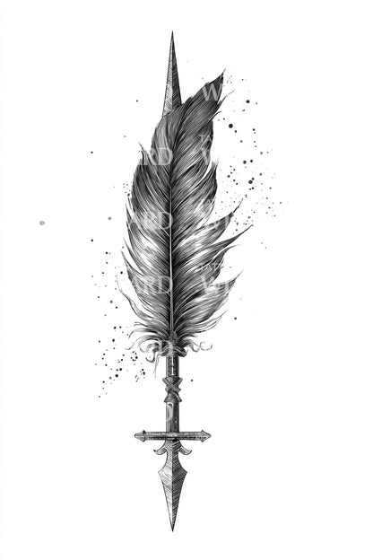 Design di tatuaggio minimalista pugnale piuma