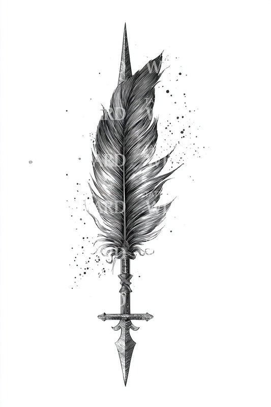 Design di tatuaggio minimalista pugnale piuma