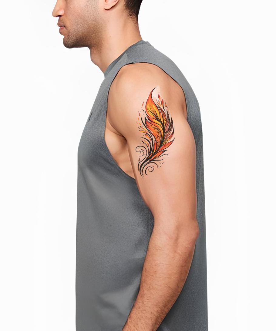 Fiery Quill Feather Tattoo Design