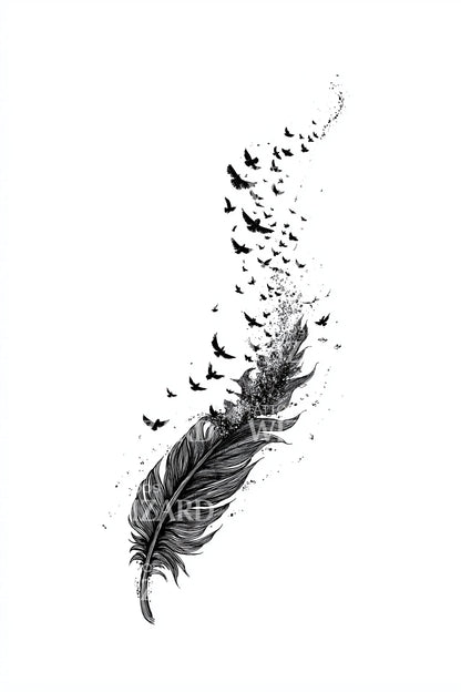 Feather into Birds Tattoo Design