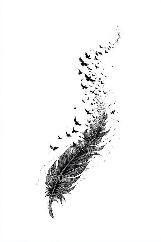 Feather into Birds Tattoo Design