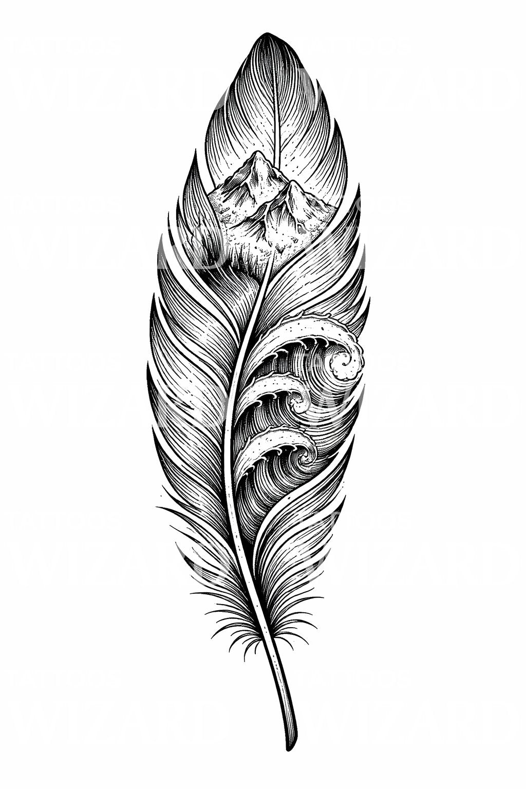 Feather Landscape Tattoo Design