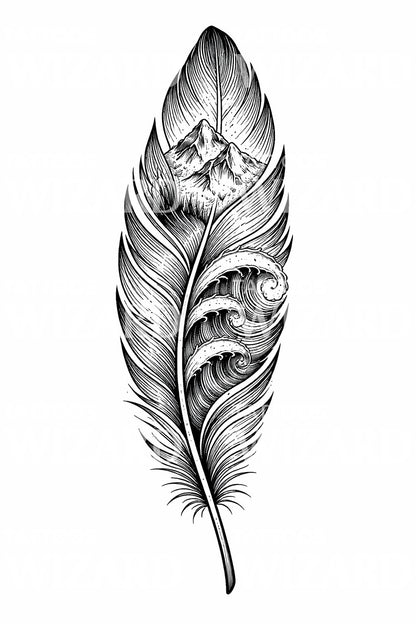 Feather Landscape Tattoo Design