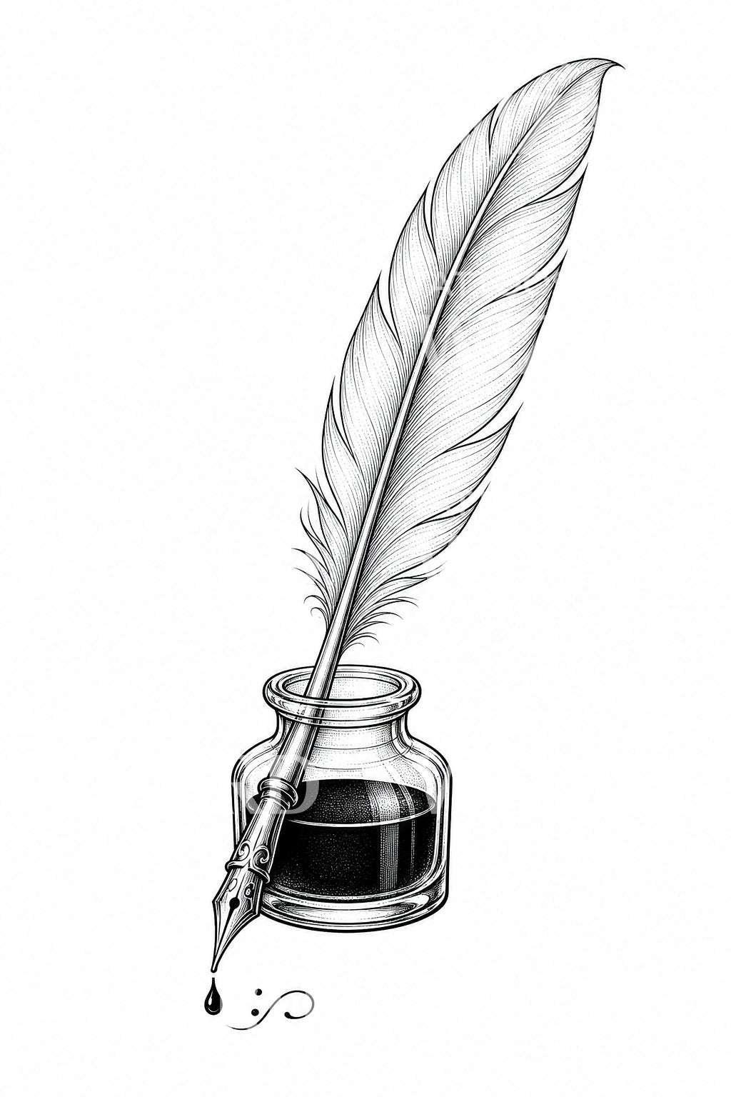 Diseño de tatuaje de pluma y tintero