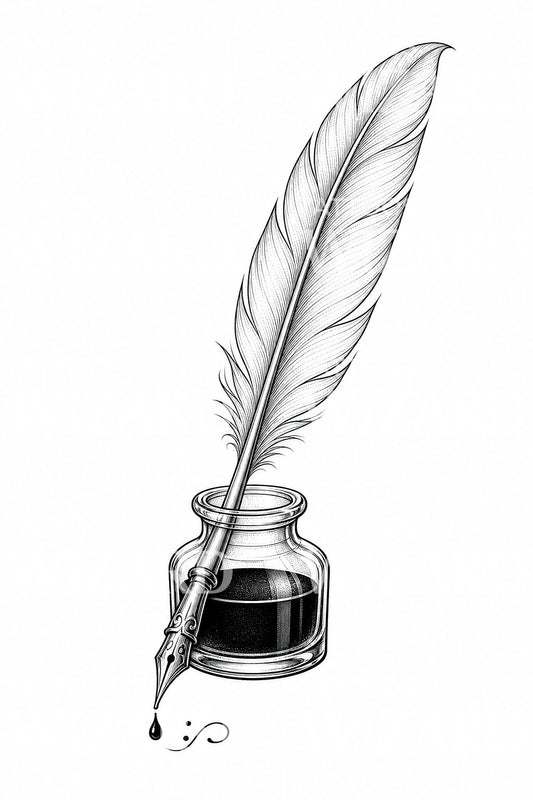 Tattoo-Design mit Federkiel und Tintenfass