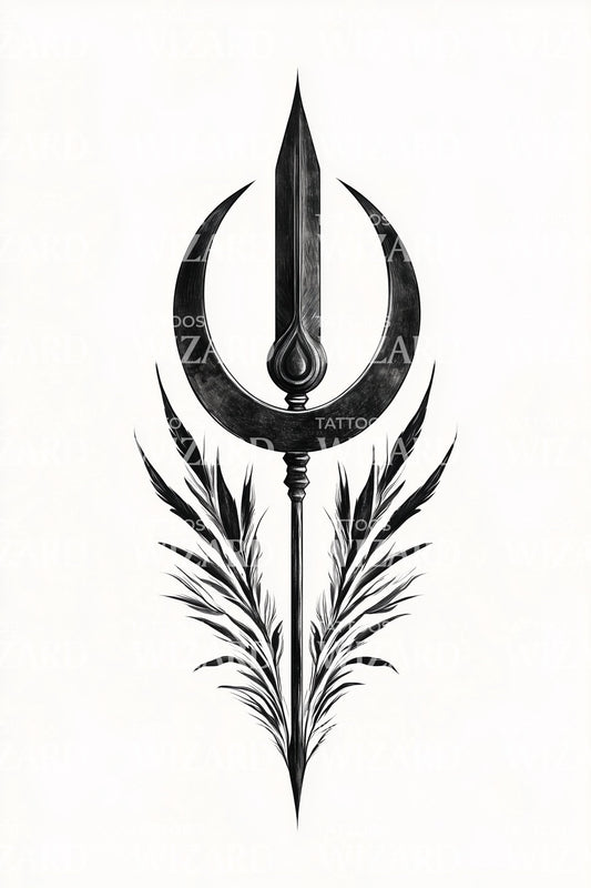 Illustration de tatouage plume, lance, feuille