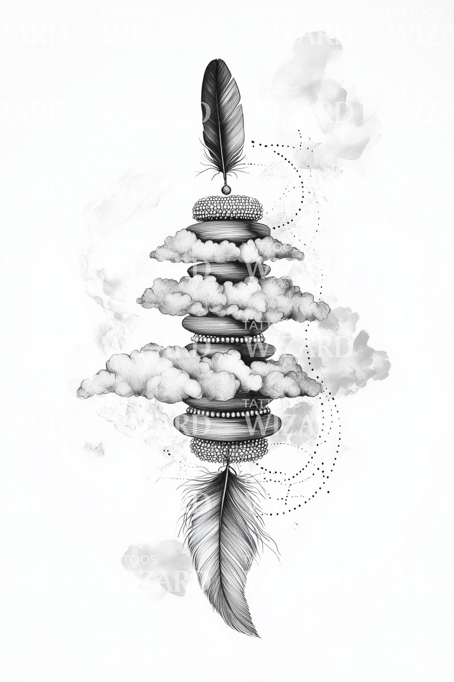 Feather with Stacked Stones Tattoo Design