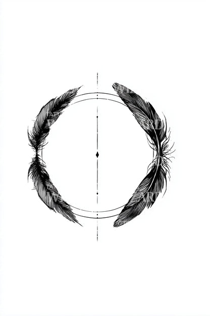 Feathered Circle Wreath Tattoo Design