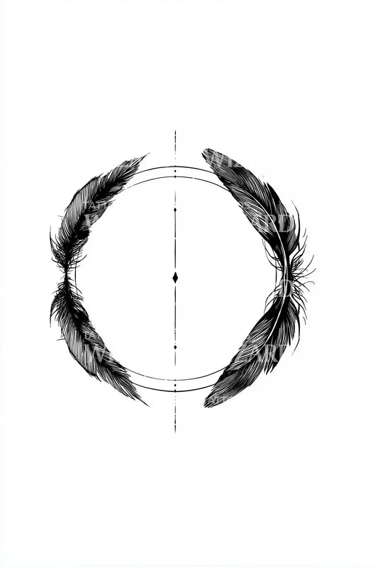 Feathered Circle Wreath Tattoo Design